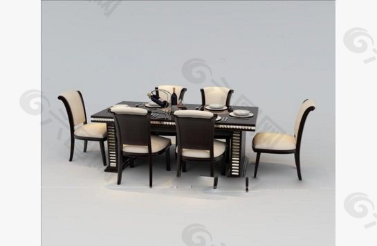 中式餐桌椅3D