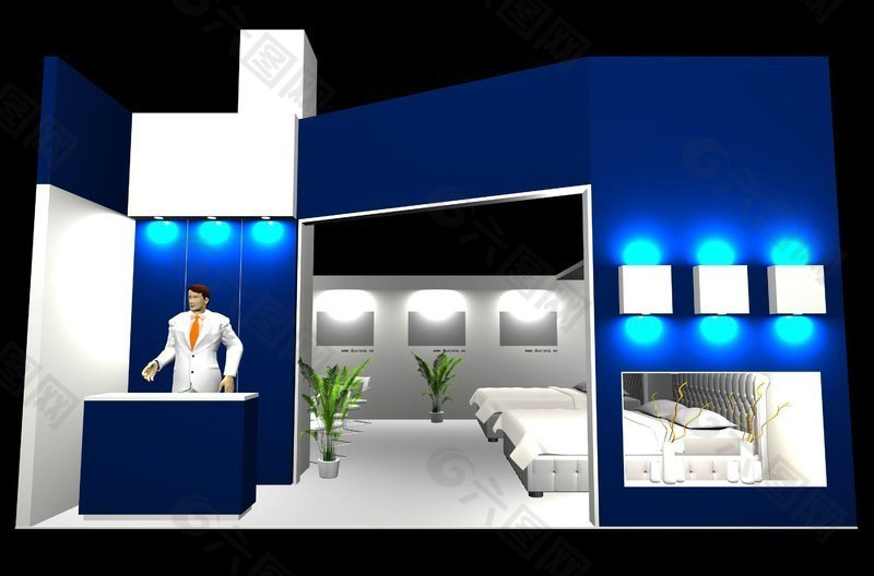 蓝色主题的商业展厅设计模型