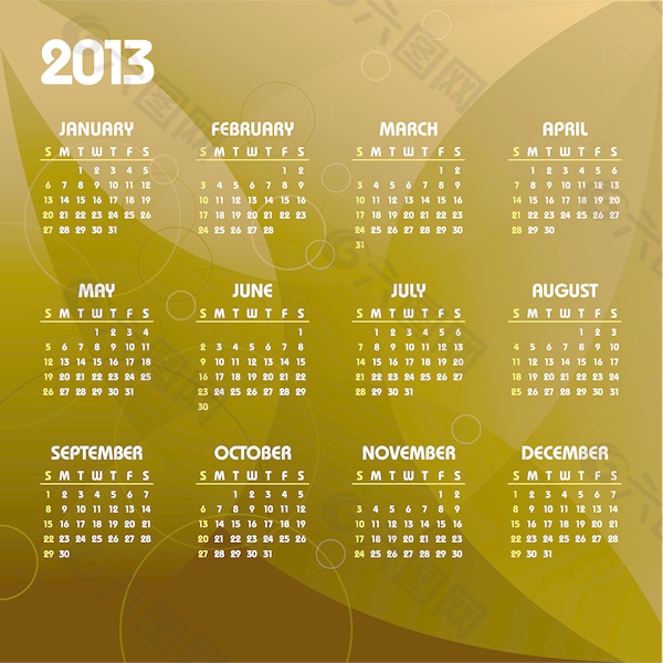 日历的网格2013 6