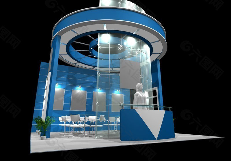 圆形创意蓝色商业展厅设计