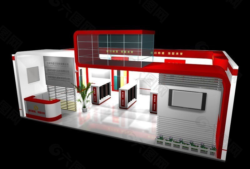 红色展厅效果图3D模板素材