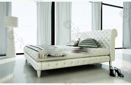 现代木质皮革软包平板床