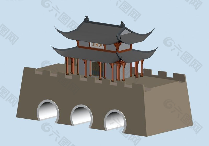 中式建筑塔城模型