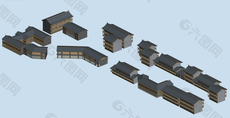 中国风格古代建筑群3D模型