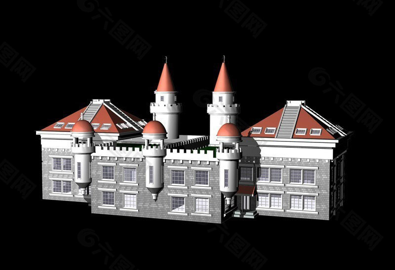 3D欧式古风格房屋建筑