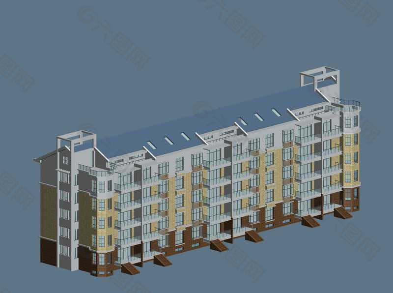 蓝黄色住宅建筑模型