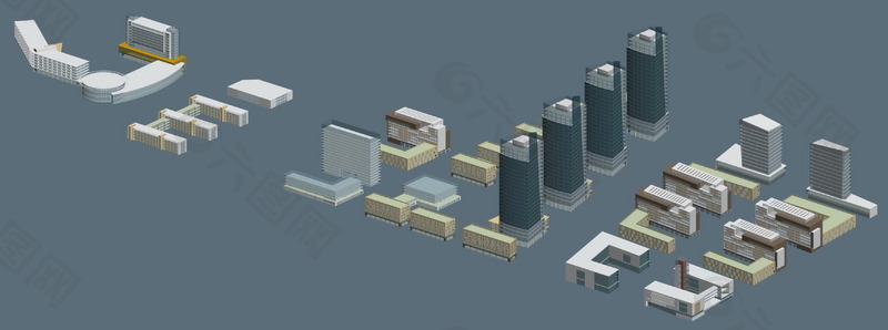 高层和U形建筑规划3D模型