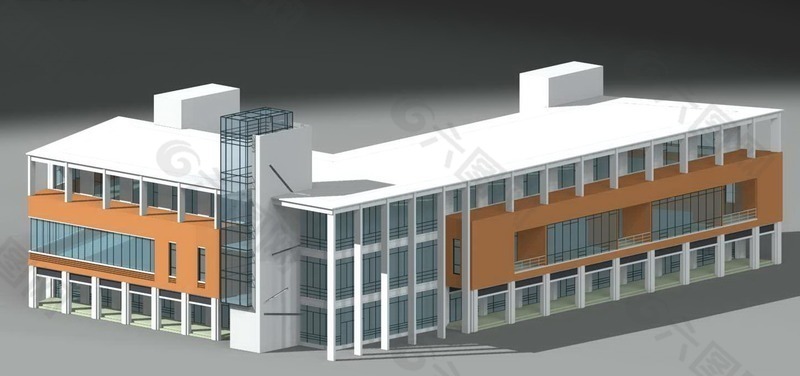 现代三层学校建筑群3D模型