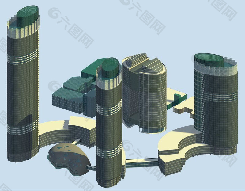 城市一角规划建筑3D模型