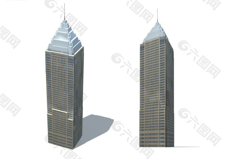 两栋高层公共建筑商业大厦3D模型