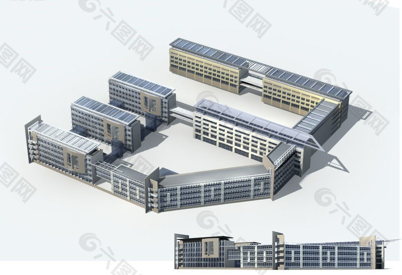 豪华现代风格办公写字楼3D模型素材