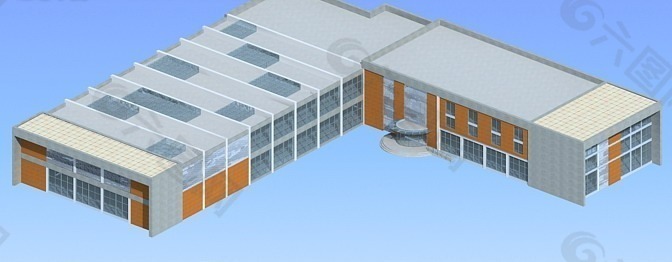 二层学校教学楼3D模型