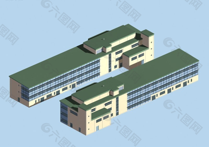 多层厂房建筑群3D模型设计