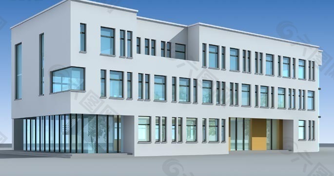 三层现代教学楼3D模型设计