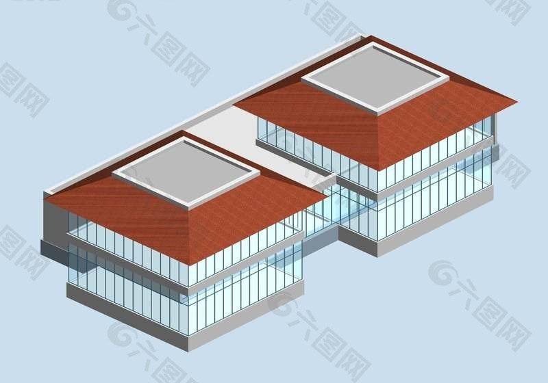 红瓦公共建筑3d模型素材