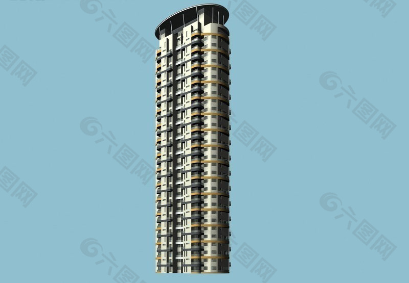 时尚圆形高层住宅楼3D模型