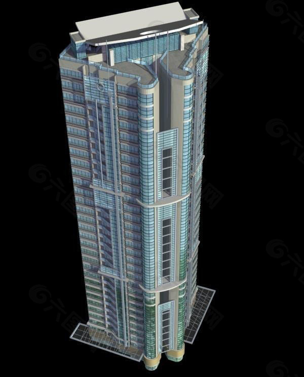 华丽唯美风格高层住宅楼3D模型素材