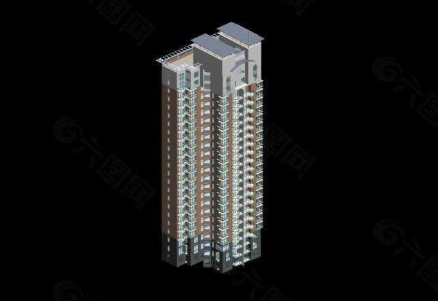 简约风格高层住宅楼3D模型素材