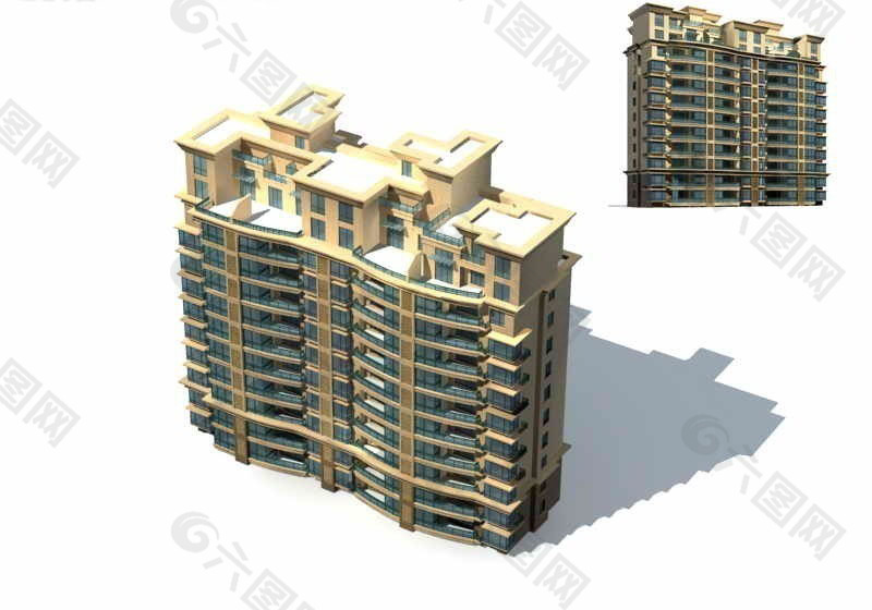 现代简约风格高层住宅楼3D模型素材