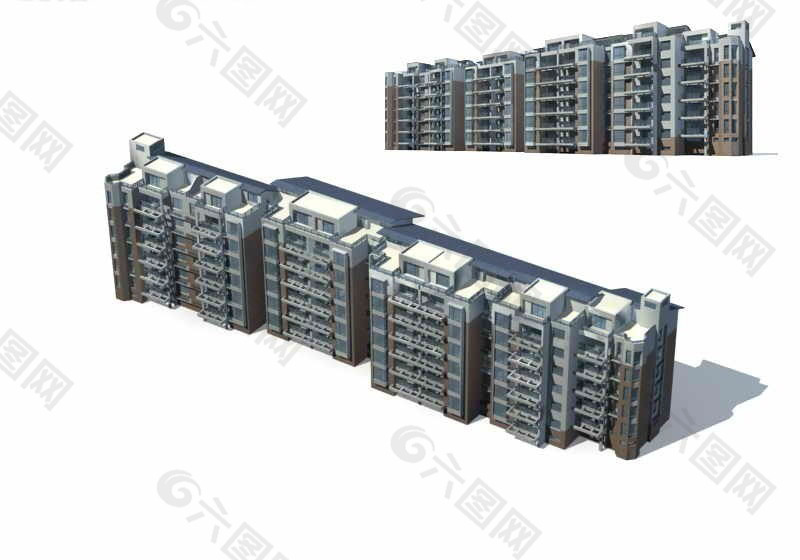 中式多层住宅楼建筑群3D模型