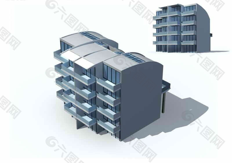 现代多层住宅楼建筑群3D模型