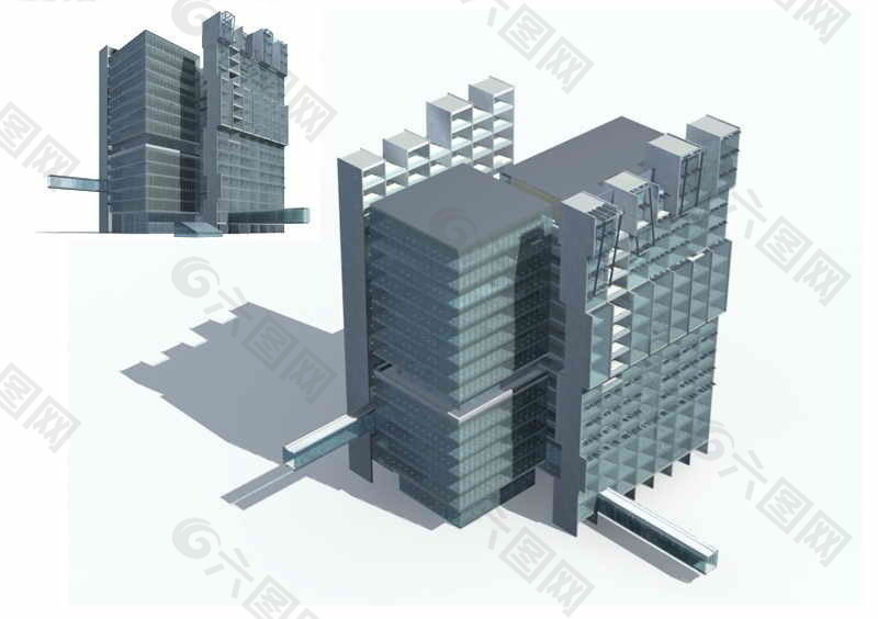 现代独栋高层商业大厦3D模型设计