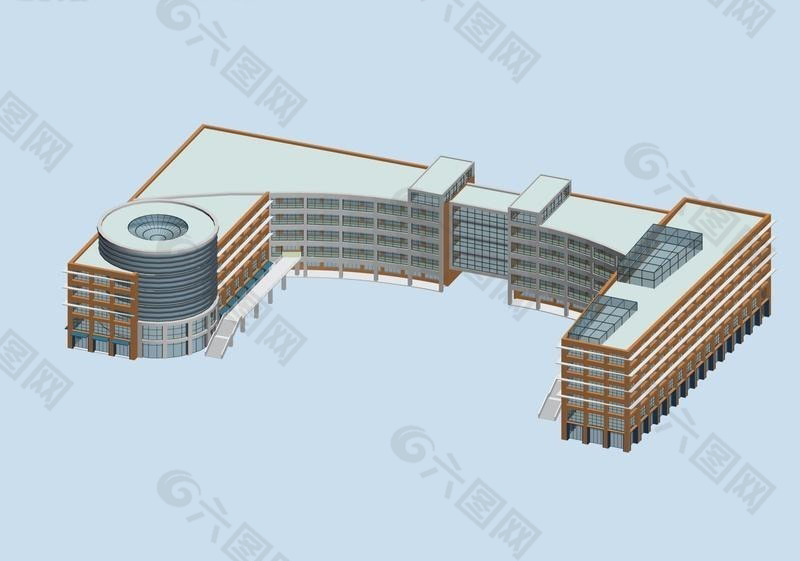 现代多层学校建筑群3D模型设计