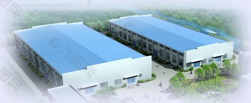 工厂厂房建筑群鸟瞰效果图设计