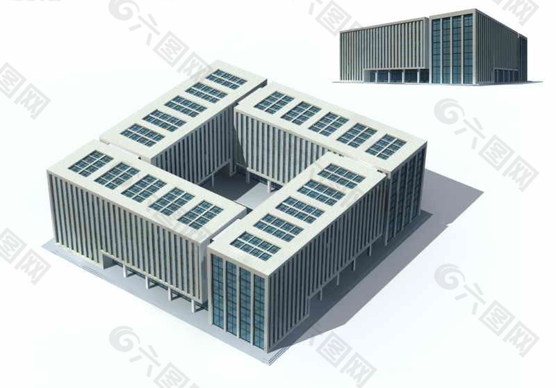方形商业中心建筑群3D模型设计