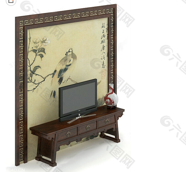 中式古典风格电视背景模型