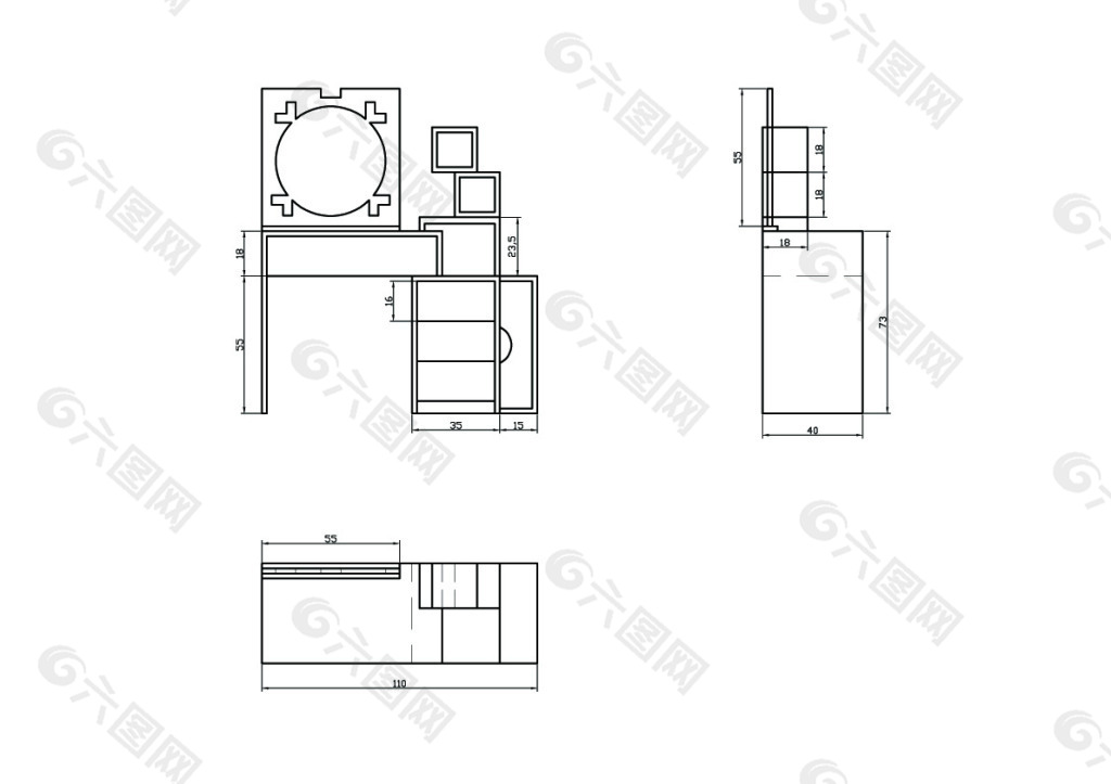 梳妆台CAD尺寸图