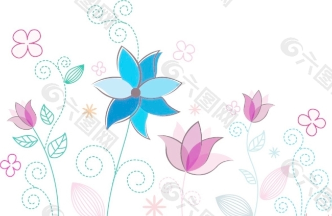 蓝色和粉色花朵