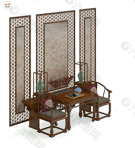 中国古典风格桌椅模型