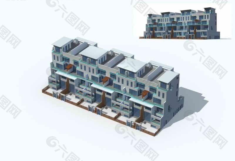 现代别墅建筑群3D模型设计