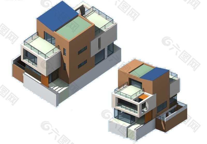 3D现代别墅建筑群模型设计