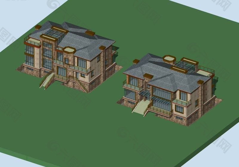 欧式多层别墅建筑群3D模型设计