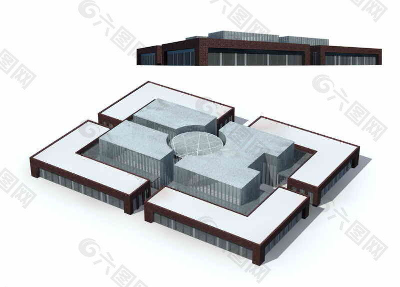 H型商业中心建筑群3D模型