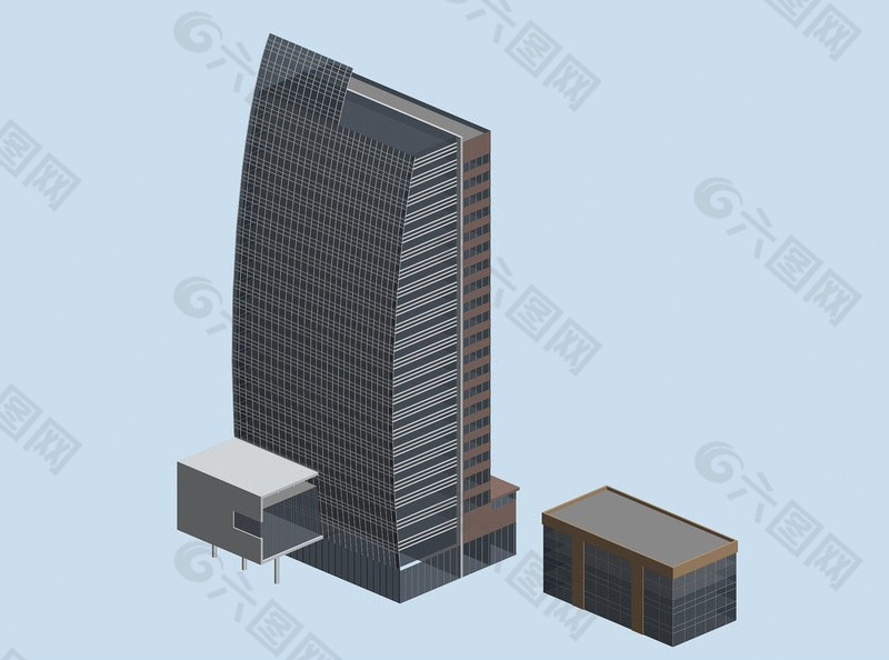 弧形建筑和长方形建筑规划3D模型