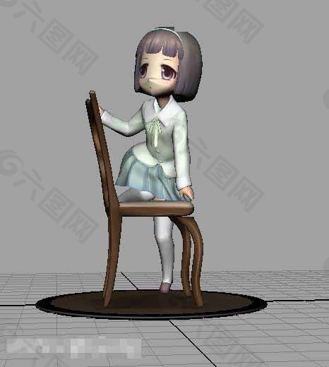 搬凳子的小女孩模型