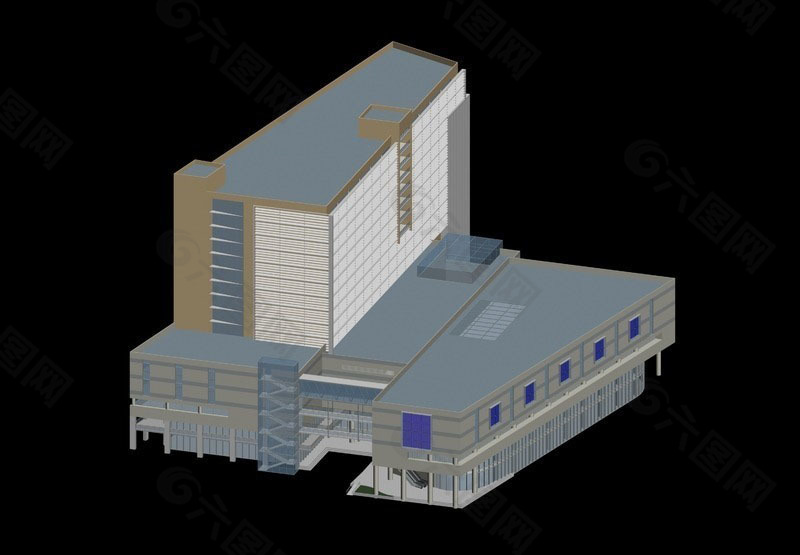 现代梯形大厦建筑3d效果图