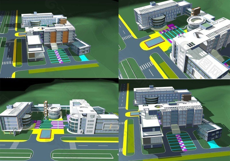 现代中央街大厦建筑群3d效果图