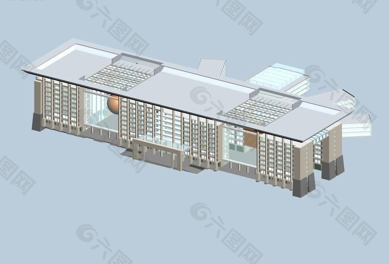 现代新式大厦建筑3d效果图