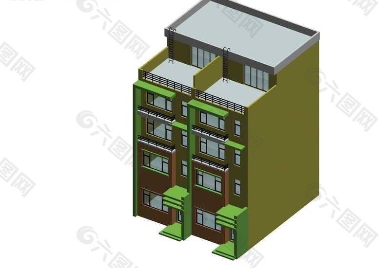 平顶连排多层别墅建筑3d效果图