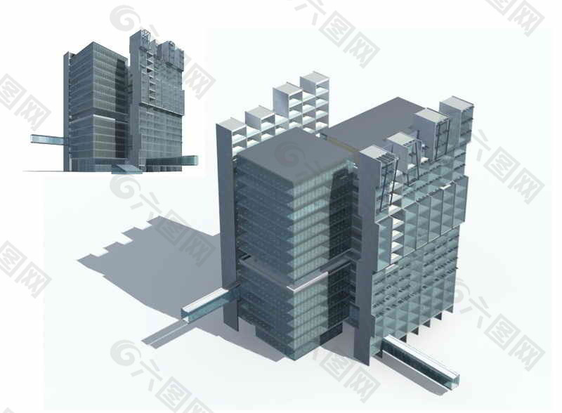 现代高层商业中心建筑群3D模型