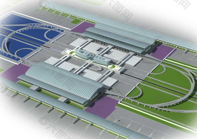 交通客运站建筑规划鸟瞰效果图设计
