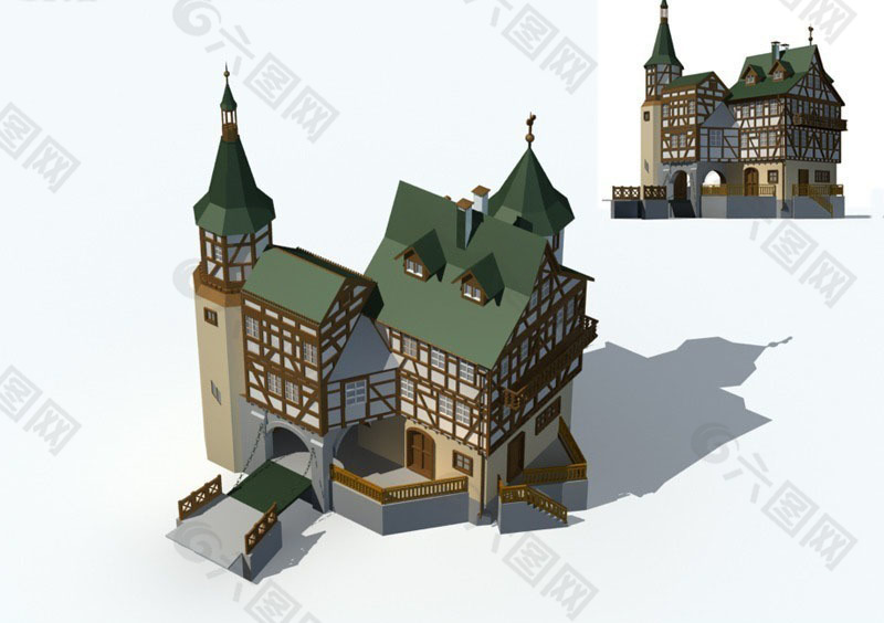 现代不规则塔式欧式建筑3D模型图