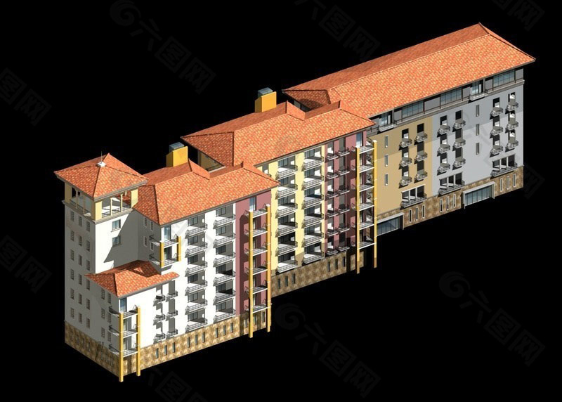 欧式现代风格尖顶公共建筑3D模型