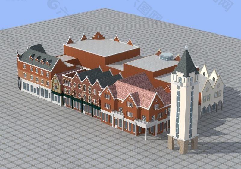 欧式钟楼式风格建筑3D模型图