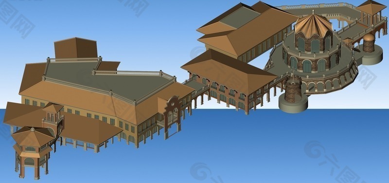 欧式错落风格建筑3D模型图