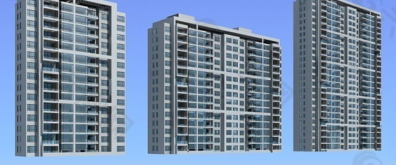 三栋高层联排板式住宅楼3D模型